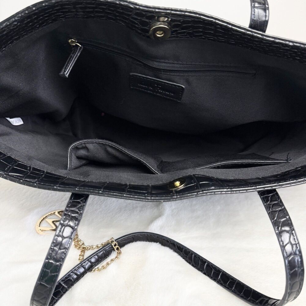Mia K Farrow MKF Oversized Tote Purse Black Croc Embossed Faux Leather - Picture 4 of 12